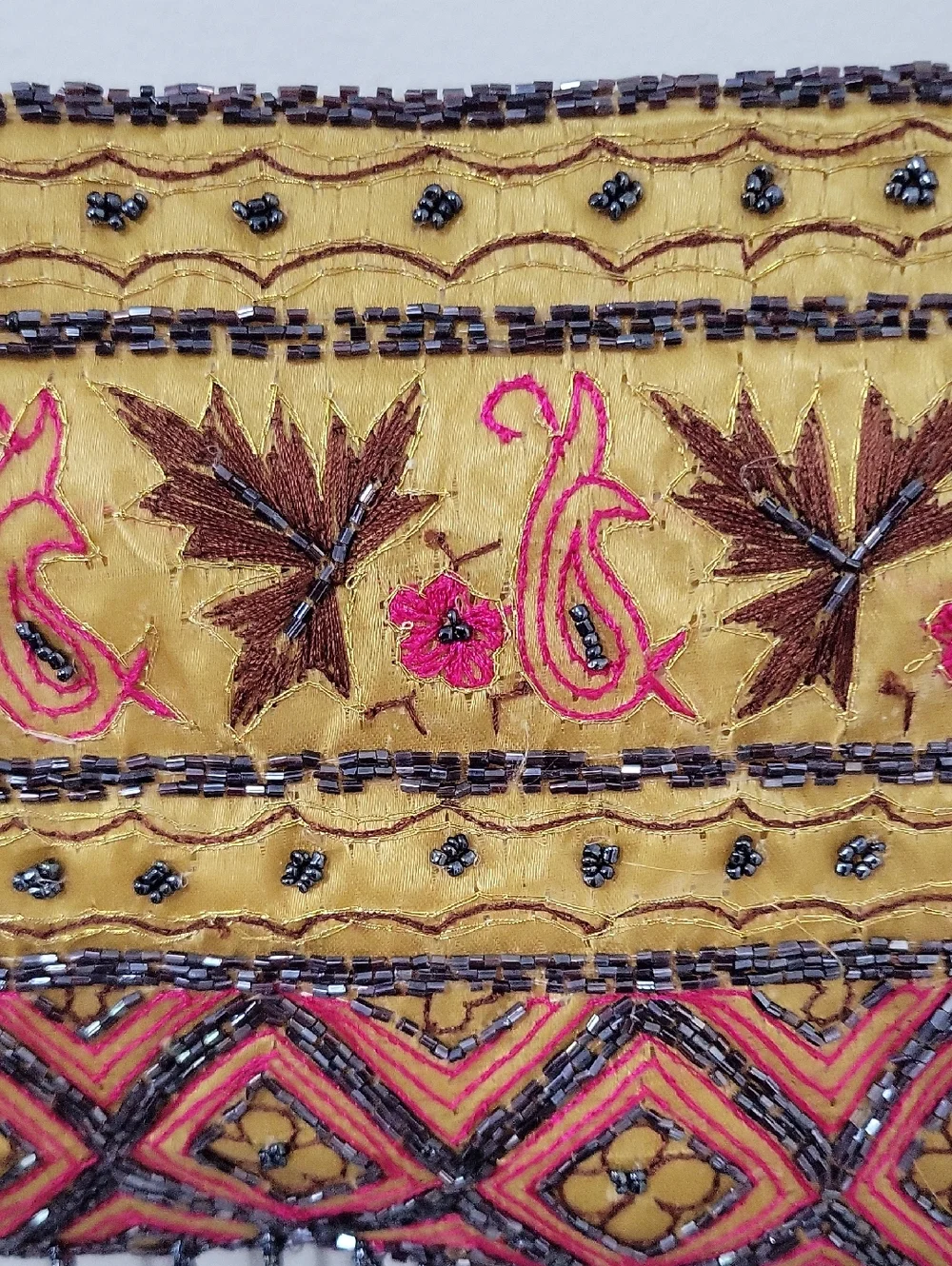 Embroidered Gold Boho Shoulder Bag with Beaded Fringe